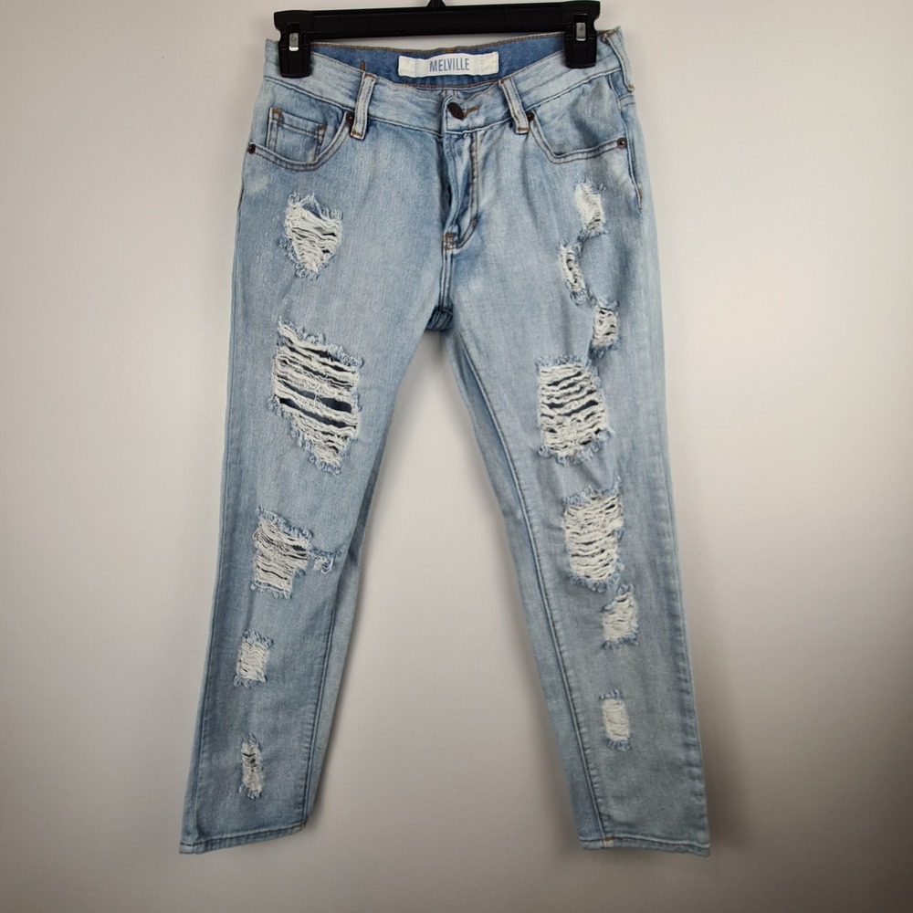 Melville Women Light Wash Distressed Skinny Jeans Size 24 Button‎ Fly Denim